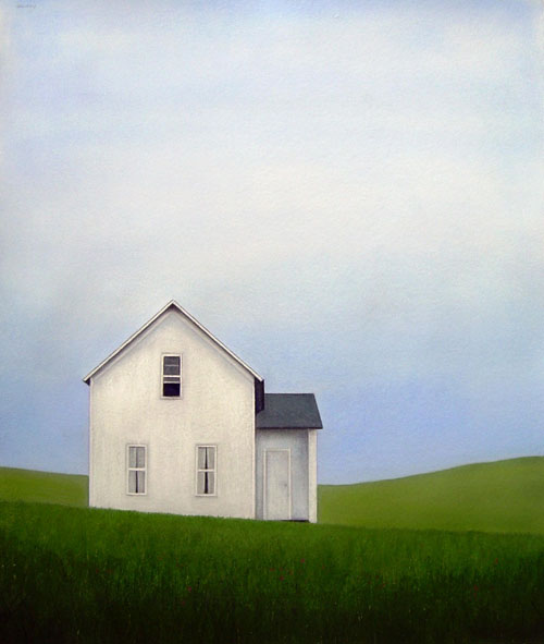 White Farmhouse and Rolling Hills